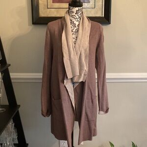 Women's Open Front Cardigan Sweater - Brown and Cream